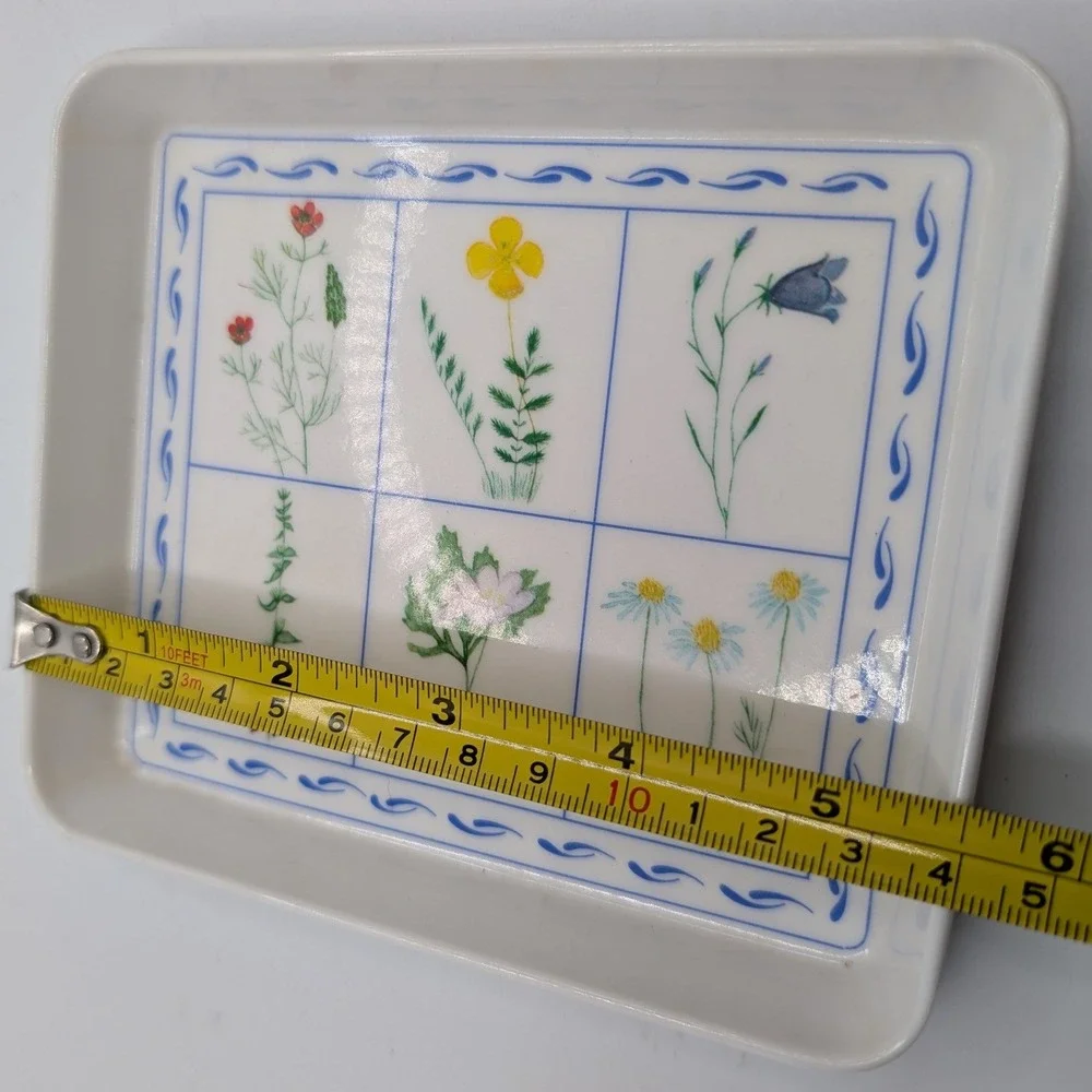 Vtg Design Imports Ltd Trinket Tray White Floral Botanical Italy Melamine 80s‎